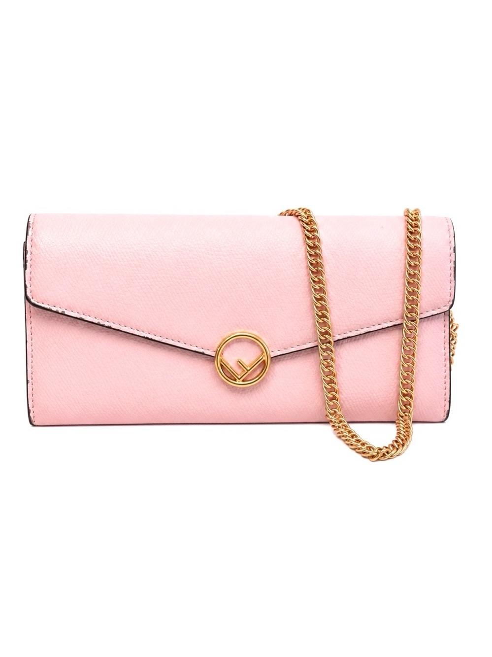 FENDI F Is Fendi Pink Leather Continental Wallet W/ Chain & COA